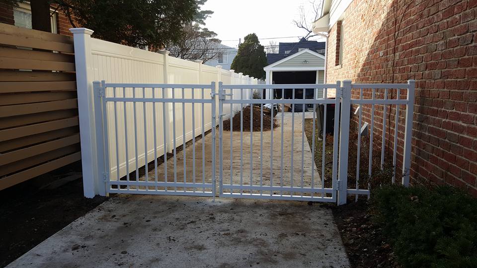 White aluminum, double swing gate
