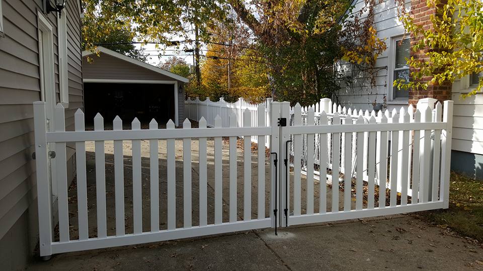 White picket, double swing gate