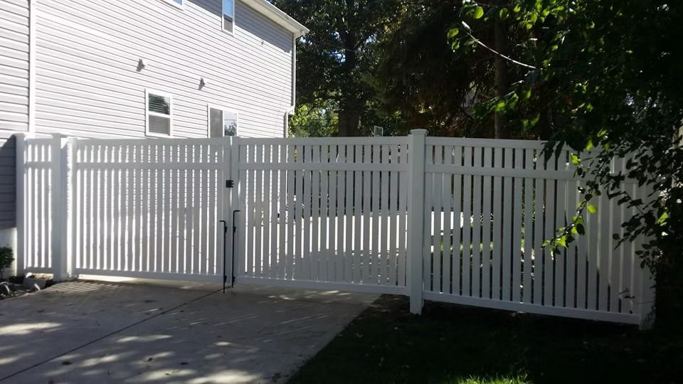 White vinyl semi-privacy fence