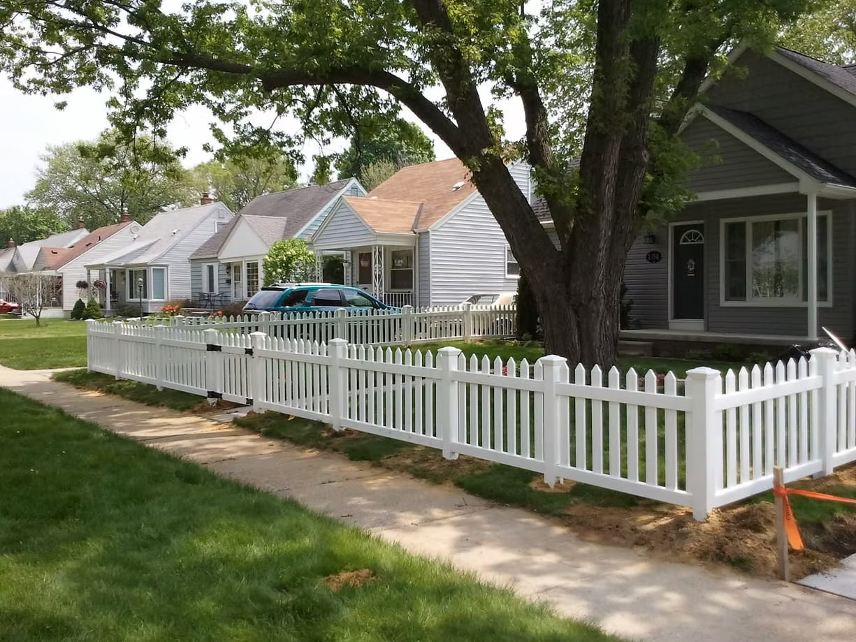 White picket fence, front yard enclosure